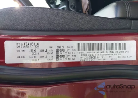 2019 Dodge Durango Gt Plus Awd z USA, uszkodzony, nr VIN 1C4RDJDG8KC651340